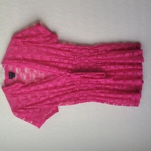 Torrid cinched waist short sleeve pink lace sz 2 top